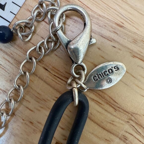 Chico's Layered Silver & Black Oval Link Necklace Earring Set, Statement, Biker - Picture 8 of 9